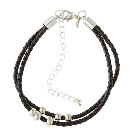 12 Pack: Charmalong&#x2122; Black Faux Leather Bracelet by Bead Landing&#x2122;